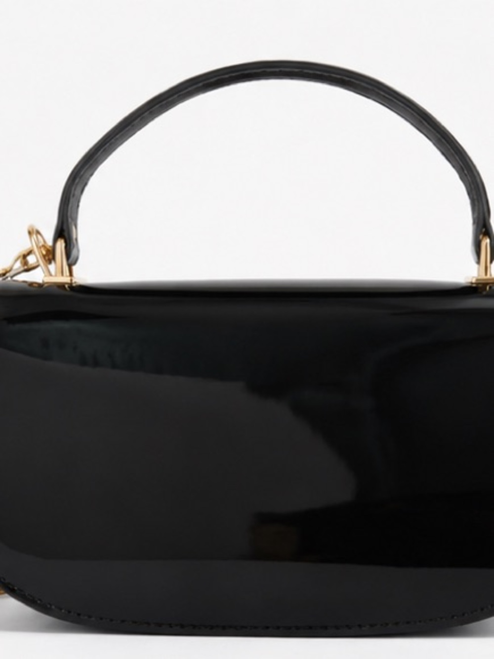 Valentino Orlandi Black Patent Mini Top-Handle Bag with Gold V Emblem - Picture 2 of 6
